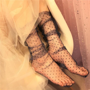 1Pair Ženy Prehrabať Sieťovina Členok Transparentné Ponožky Lady Lete Sexy Polka Dot Oka Čipky Ryby Čisté Krátke Ponožky, Sieťované Pančuchy