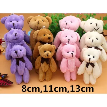 50pcs 8 cm/11 cm/13 cm Mini Spoločné Malá Teddy roztomilý Medveď Bábiky, Plyšové hračky, darčekové spájané ženy dievča prívesok charm keychain taška medvede