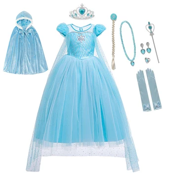 Dievčatá Snehová Kráľovná, Princezná Šaty Halloween Karneval Narodeninovej Party Modré Oka Dlhé Šaty Deti Mrazené 2 Cosplay Kostýmy