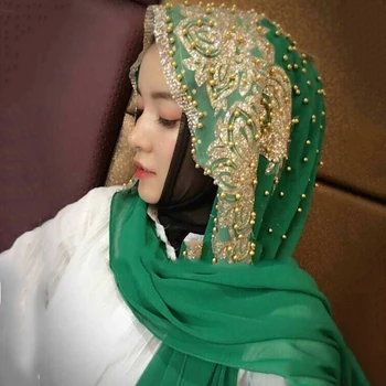 Hijabs Moslimských Islamská Šatka Šatky pre Ženy Dlho Underscarf Moslima jednofarebné s Perličiek Modlitba Turbante