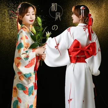 Japonský Štýl Tradičných Kimono Ženy Dámy Geisha Biela Haori Yukata Bowknot Trend Voľné Oblečenie