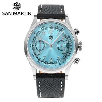 San Martin Nové pánske Hodinky 38mm Top Módne Luxusné Quartz Chronograf Hodinky Pre Mužov Sapphire Zrkadlo Náramkové hodinky 5ATM