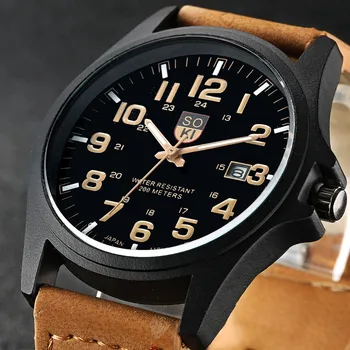 Značka Vojenské Športové Hodinky Módne Bežné Quartz Hodinky Kožené Analógový Mužov 2020 Nové SOKI Luxusné Náramkové hodinky Relogio Masculino